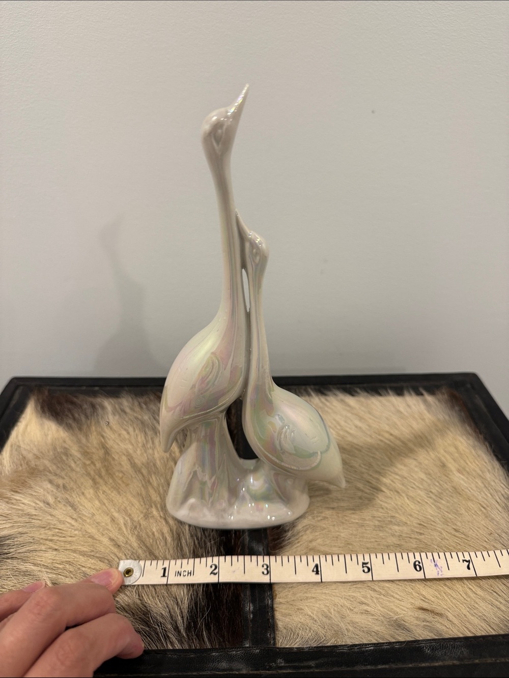 Iridescent White Ceramic Crane Figurines - Decorative Pair